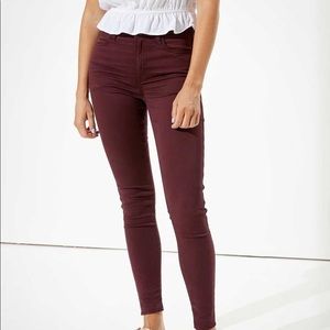 AE DARK MAROON-SATEEN HI-RISE JEGGINGS